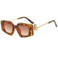 Lunettes de soleil hexagonales oversize mode femme avec monture écailles et perles chic. - C4 Monture Léopard Lentille Dégradé Marron