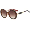 Oversized round sunglasses for women, stylish tortoise shell frame with gradient lenses. - C4 Leopard Frame Gradient Tea Lens