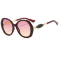 Women oversized round sunglasses with gradient pink lenses, chic burgundy frames and gold temples. - C5 Wine Red Frame Gradient Purple Yellow Lens
