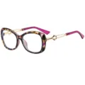 Trendy blue light blocking glasses for women, fashion tortoiseshell frame with gold temples. - C14 Purple Floral Frame Transparent Lenses