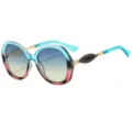 Chic gradient round sunglasses for women, oversized fashion eyewear with UV protection. - C6 Blue Pink Frame Gradient Tea Blue Yellow Lens