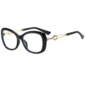 Fashion women's optical glasses with trendy black frames and elegant gold metal temples. - C8 Black Frame Clear Lens