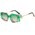 Lunettes de soleil carrées vertes pour femmes, verres dégradés avec détails de perles. - C6 Monture Verte Verres Dégradés Vert Thé