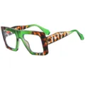 Trendy fashion large frame square sunglasses, retro style chunky flat top shades for women. - C9 Green Tortoise Frame Transparent Lens