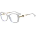 White frame blue light blocking glasses with gold metal temples fashionable eyewear - C10 White Frame Transparent Lenses