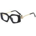 Lunettes de mode pour femmes carré noir avec branches en or métal et perle élégante. - C8 Monture Noire Verres Transparents