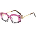 Élégantes lunettes de vue femme carrées dégradé rose chic avec branches métal et perle. - C10 Cadre Violet-Jaune Verre Transparent