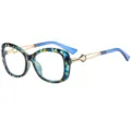 Blue Tortoiseshell Fashion Eyeglasses Frame, Stylish Women Blue Gold Optical Frame - C12 Blue Floral Frame Clear Lens