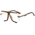 Trendy oversized polygon sunglasses featuring tortoiseshell frame and gold metal temples. - C11 Leopard Frame Clear Lens