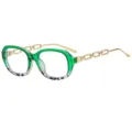 Occhiali quadrati sfumati verdi alla moda con aste a catena dorata, occhiali da donna. - C13 Montatura Verde Lente Trasparente