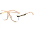 Women fashion oversized polygon sunglasses with chic geometric temples and stylish metal top bar. - C13 Beige Frame Transparent Lens