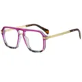 Chic double bridge square sunglasses featuring a purple frame and gold metal temples. - C10 Purple Frame Clear Lens
