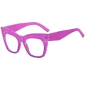 Gafas de ojo de gato rosa translúcido chic, montura gruesa geométrica audaz para mujeres. - Montura Morada Lente Transparente
