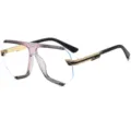 Oversized futuristic flat-top sunglasses for women, trendy polygonal shades with gold accents. - C14 Gray Pink Frame Clear Lenses