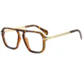 Retro tortoiseshell double bridge square glasses, stylish metal temple optical frame. - C11 Leopard Frame Clear Lens