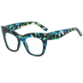 Gafas de sol cat eye para mujer con montura geométrica y elegante diseño de carey. - Montura Flores Azules Lente Transparente