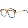 Fashion double bridge square frame glasses with tortoise gradient blue temple for trendy daily look - C12 Leopard Blue Frame Clear Lens