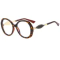 Tortoise shell round glasses for women with gold metal details and stylish frame design. - C11 Leopard Frame Clear Lens