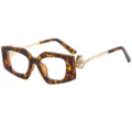 Lunettes tendance à monture géométrique écaille de tortue, branches dorées et perle. - C11 Monture Léopard Verre Transparent