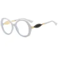 Stylish women's round frame glasses with thick white frames and chic gold temple details. - C14 White Frame Clear Lens