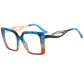 Stylish gradient square sunglasses for women with hollow metal temples, chic eyewear. - C7 Blue Tea Frame Transparent Lens