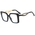 Fashion square eyeglasses with hollow gold temples, chic black optical frames for daily wear. - C1 Black Frame Clear Lens