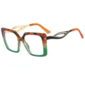 Retro oversized gradient optical glasses frame with stylish cutout metal temples for daily wear. - C2 Demi Green Frame Transparent Lens