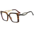 Fashion oversized square optical glasses with unique hollow temples and tortoise shell frame. - C3 Leopard Frame Clear Lens