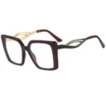 Fashion oversized clear lens glasses with hollow metal temples, vintage square frame. - Wine Red Frame Clear Lens