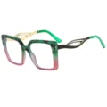 Fashion large frame clear lens glasses featuring hollow temples and unique gradient design. - C6 Green Pink Frame Transparent Lens