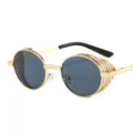 Steampunk metalen ronde zonnebril met zijschermen, gouden montuur en grijze glazen voor mannen. - Goudkleurig Montuur Grijze Glazen