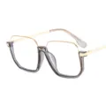 Modische koreanische grosse quadratische Blaulichtschutz Brille mit Retro grauem Goldgestell. - C6 Transparenter Grauer Rahmen / Blaulichtfilter Ohne Stärke