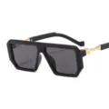 Chunky geometric polygon sunglasses for women and men, oversized black frame with gold metal accents. - C1 Sand Black Frame Grey Lens