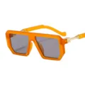 Oversized chunky polygon sunglasses for men and women, vintage amber frame with grey lenses. - C4 Orange Frame Light Grey Lens