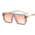 Trendy oversized polygon sunglasses with frosted grey frame and gradient pink lenses for daily wear - C6 Grey Frame Gradient Pink Lens