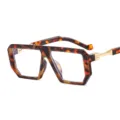 Tortoise shell geometric polygon fashion sunglasses for women and men vintage style trendy - C9 Leopard Frame Clear Lens