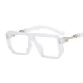 Trendy translucent geometric flat-top sunglasses for women and men, stylish streetwear eyewear. - C10 Transparent Frame Transparent Lenses