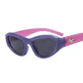 Modische farbblockierte Sonnenbrille mit lila dickem Rahmen und rosa Bügeln mit Metallstern. - Lila Rahmen Graue Gläser