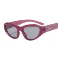 Stylische rosa transparente Katzenauge Sonnenbrille mit coolem Metallstern Dekor - Weinroter Rahmen Hellgraue Gläser