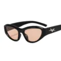 Trendy black futuristic small frame sunglasses with chic brownish lenses and star temple detail. - Black Frame Champagne Lens