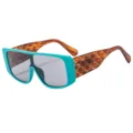 Occhiali da sole oversize alla moda con montatura turchese e stanghette trapuntate. - C3 Montatura Verde Aste Effetto Legno Lente Grigio Chiaro