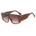 Occhiali da sole a maschera tartarugati oversize con aste trapuntate alla moda per donna. - C5 Montatura Leopardata Lente Sfumata Tè