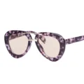 Modische Piloten-Sonnenbrille mit violettem Muster, dickem Rahmen und goldenem Doppelsteg. - C7 Blumenmuster Rahmen Champagner Gläser