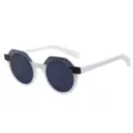 Lunettes de soleil polygonales noires et blanches chics pour femmes, style géométrique. - C6 Cadre Gris-Blanc Verre Gris