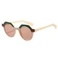 Femmes tendance polygone lunettes de soleil bloc de couleur style de rue article variante - C7 Cadre Beige-Vert Verre Champagne