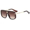 Gafas de sol cuadradas vintage para hombre, elegantes lentes marrones degradadas con montura dorada. - C2 Marco Té Lente Té Doble