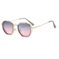 Lunettes de soleil polygonales en métal steampunk pour homme avec verres dégradés. - C7 Monture Noir Or Verres Gris Rose