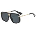 Hombres Gafas De Sol Vintage Oversize Lujo Negro Oro Flat Top Moda Retro Gafas - C1 Marco Negro Lentes Grises Completas
