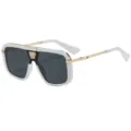 Gafas de sol retro oversize para hombre con montura gruesa blanca y detalles dorados - C4 Marco Blanco Lente Gris Completa