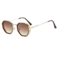 Lunettes de soleil steampunk polygonales tendance pour hommes en métal doré et monture écaille. - C3 Cadre Écaille Verres Brun